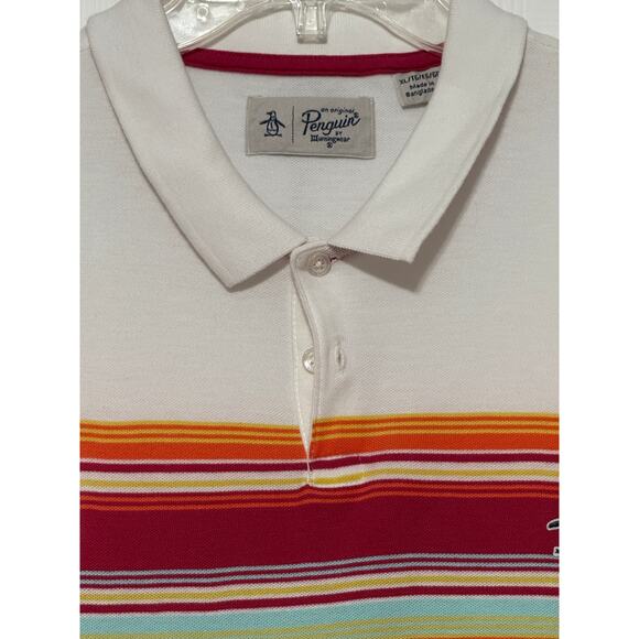 Men's Penguin Sangria Striped Golf Polo Shirt, XL - Picture 3 of 6